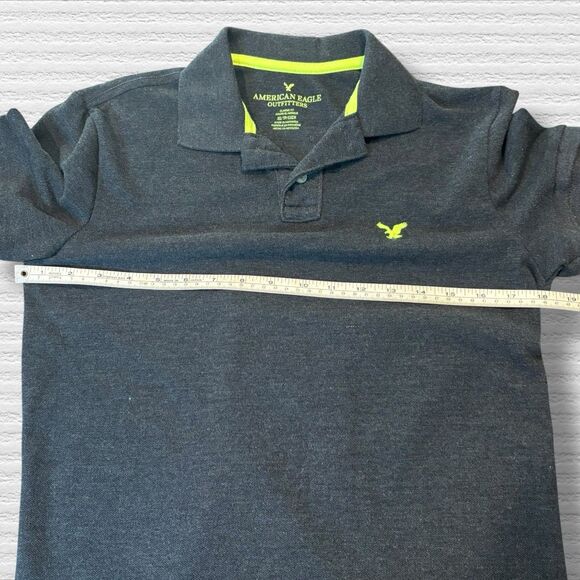 American Eagle Polo Shirt XS Classic Fit Gray Neon Green Logo Preppy Retro 2010 - Picture 3 of 8
